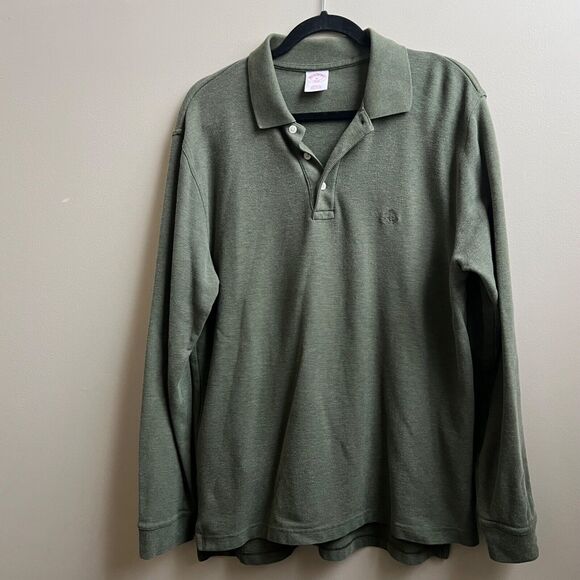 Brooks Brothers 346 Polo Mens  Long Sleeve Original Fit Cotton Green L - Picture 1 of 6